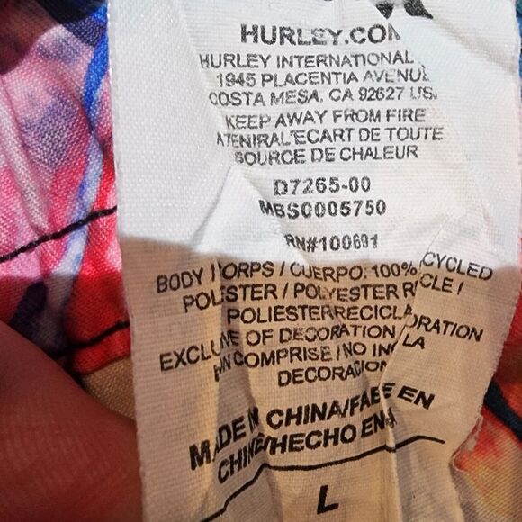 Hurley Board Shorts Men L Tropical Print Blue Pink Swim Trunks Pockets D7265-00 - Picture 7 of 7